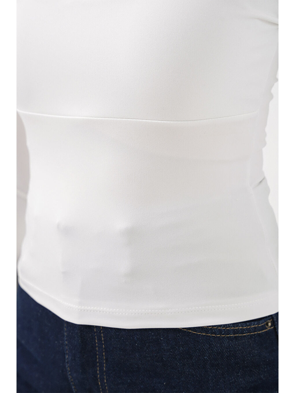 Kadın Kare Yaka Slim Fit Bluz 986 - Beyaz-4