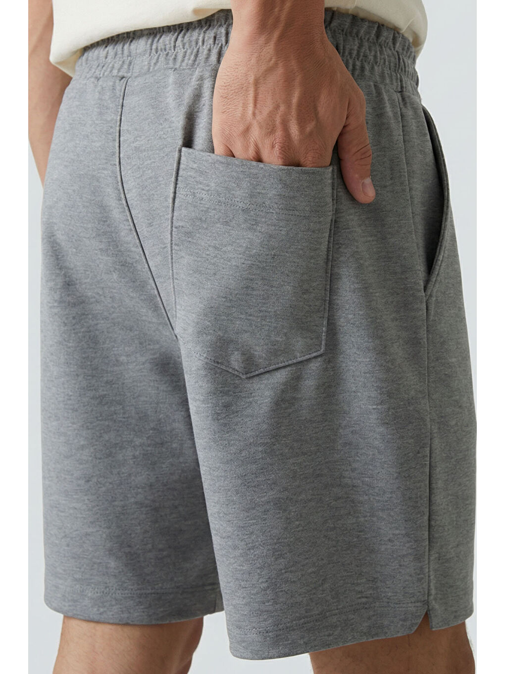 Gri Melanj Standart Fit Basic Arka Cepli Erkek Şort - 88314-3