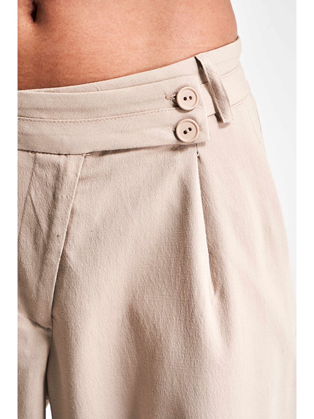 Kadın Bej Renk Neptun S5-57 Kemer Detaylı Palazzo Fit Pileli Pantolon-4