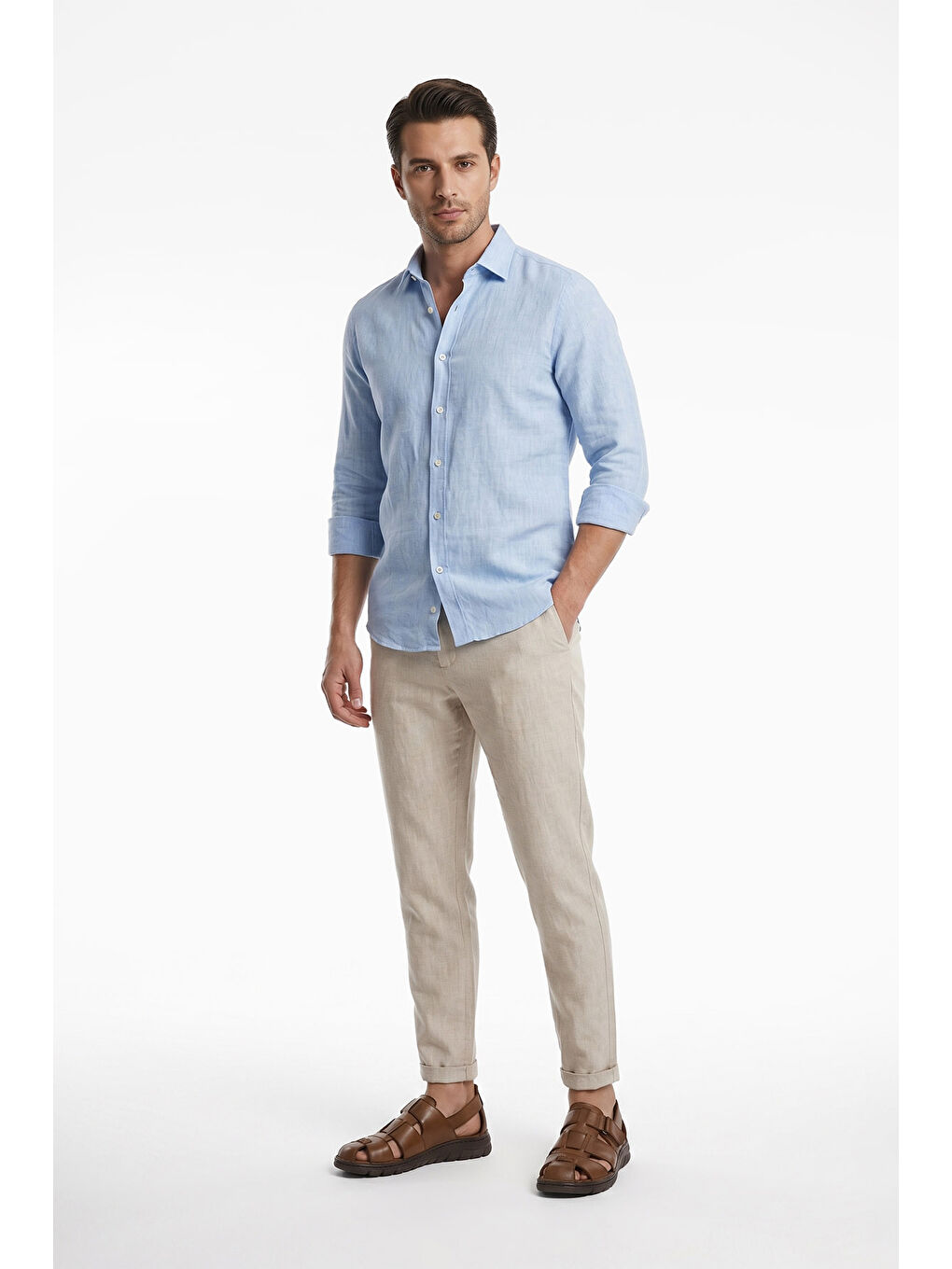 Kahverengi Erkek KAHVERENGİ Cırtlı Hakiki Deri Comfort Sandalet-2