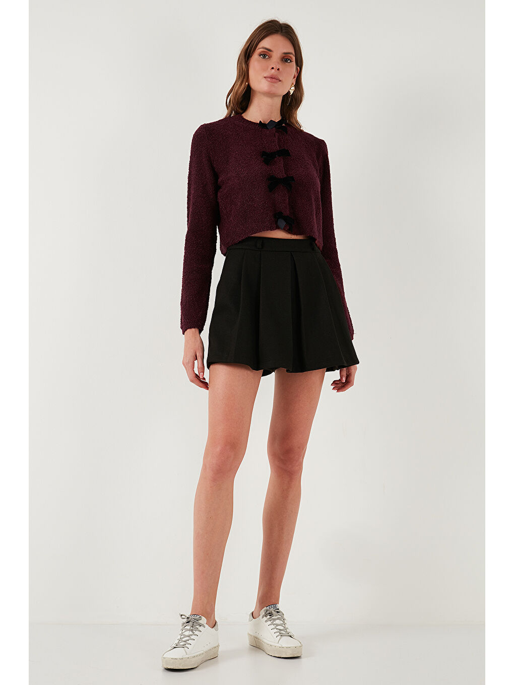 Bordo Regular Fit Bisiklet Yaka Kurdele Detaylı Premium Hırka 680HI00105-2