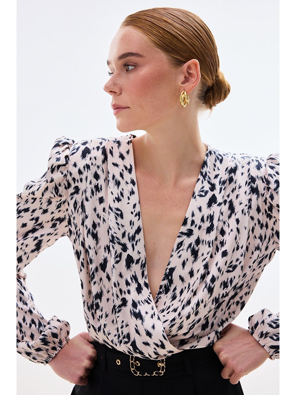 Kruvaze Bodysuit Bluz - Ekru-2