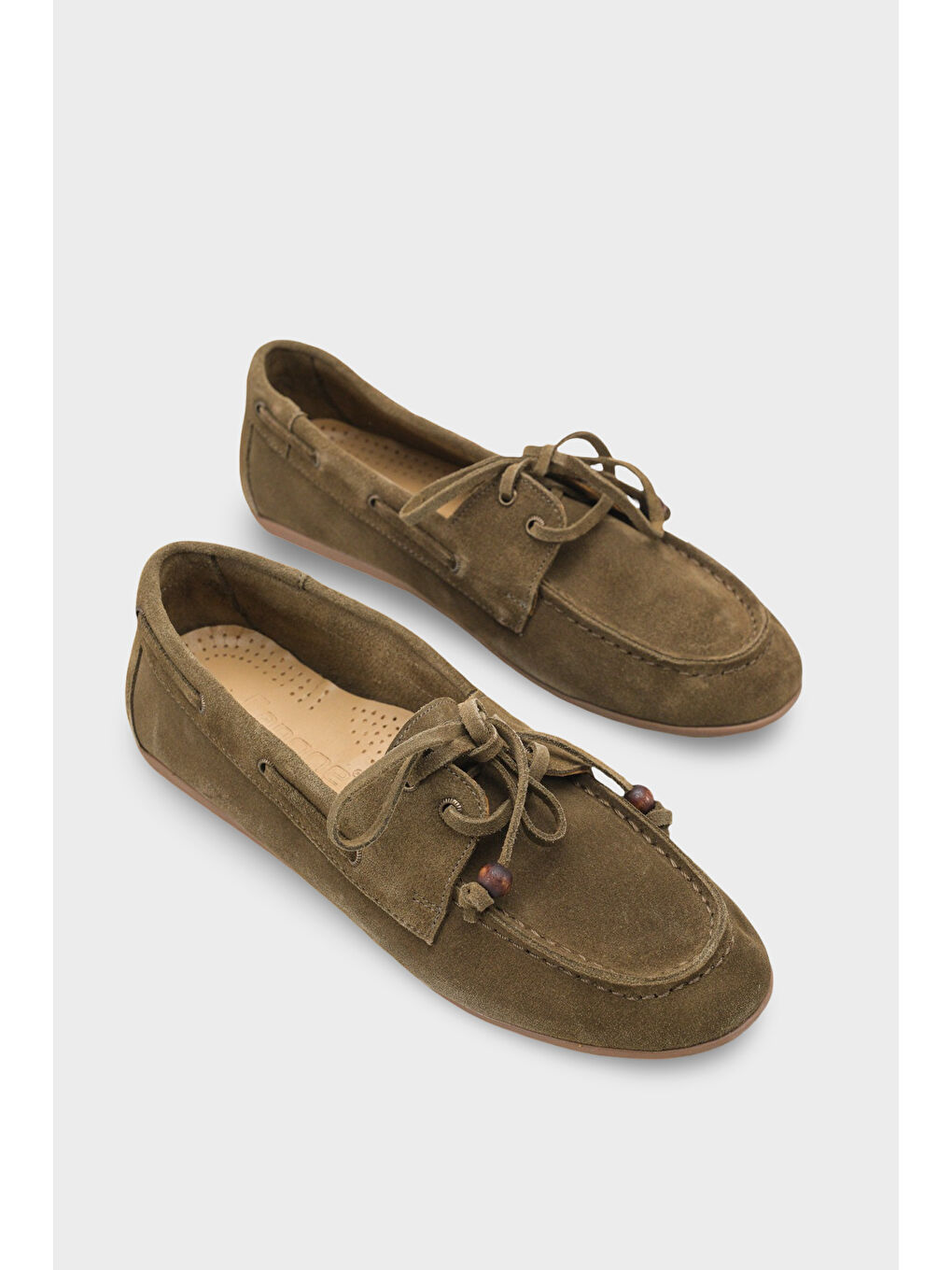 Yeşil Vicki Hakiki Deri Süet Bağcıklı Boncuklu Konfor Kadın Loafer Tekne Ayakkabısı-2