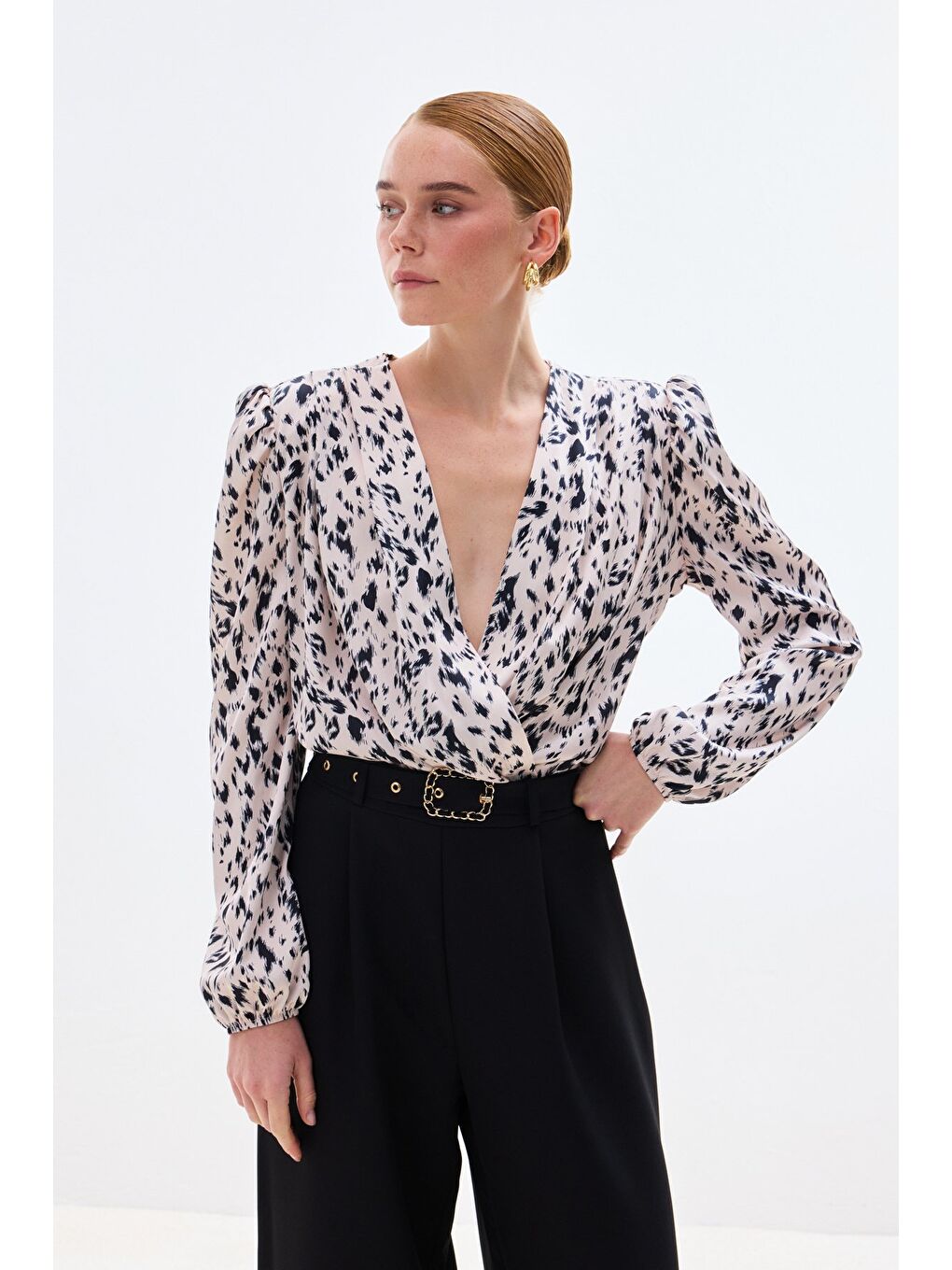 Kruvaze Bodysuit Bluz - Ekru-4