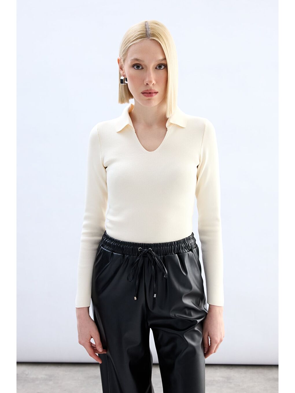 Polo Yaka Triko - Ekru-1