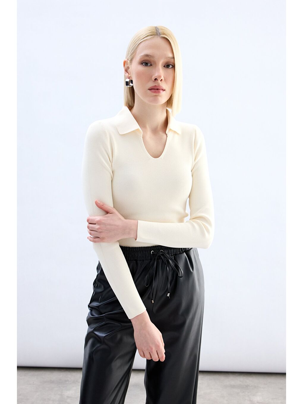 Polo Yaka Triko - Ekru-2