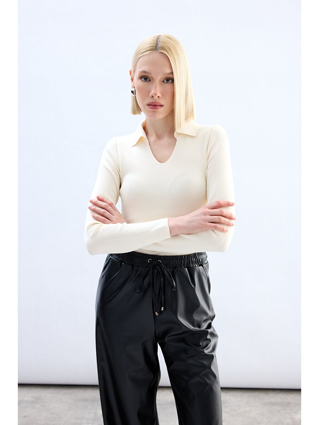 Polo Yaka Triko - Ekru-3