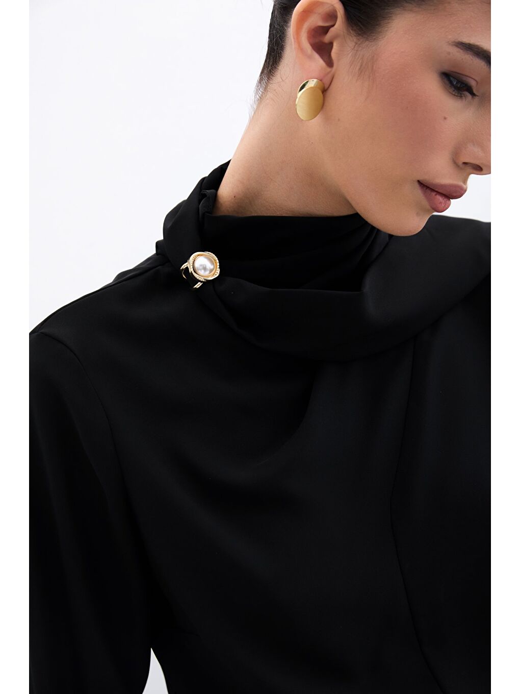 Şal Detaylı Bluz - Siyah-6