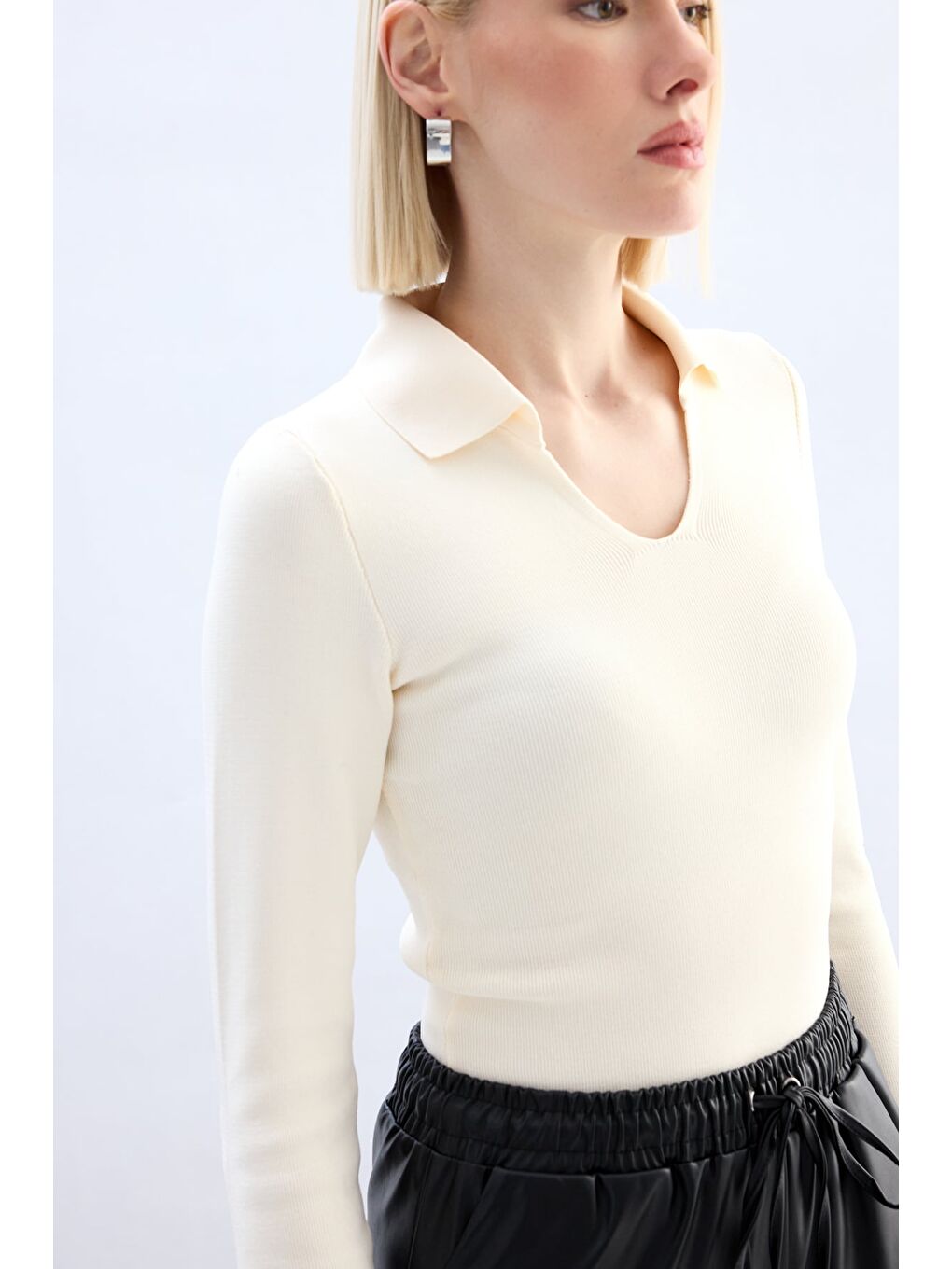 Polo Yaka Triko - Ekru-4