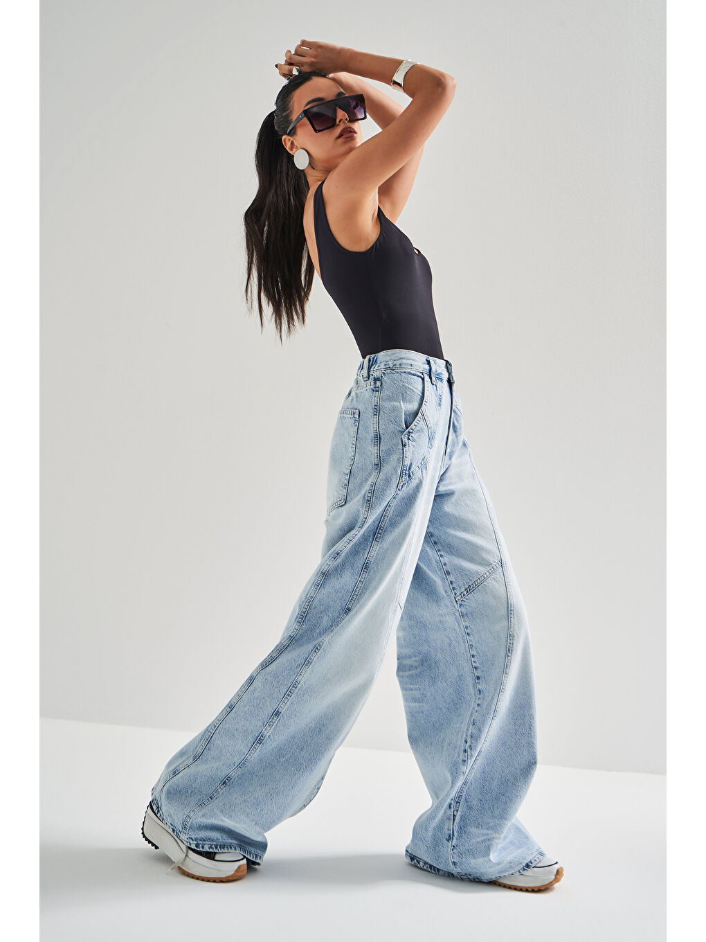 Mavi Kadın Jean Rengi 4S5-3 Mega Baggy Fit Süper Bol %100 Pamuk Rahat Kesim Denim Jean-1