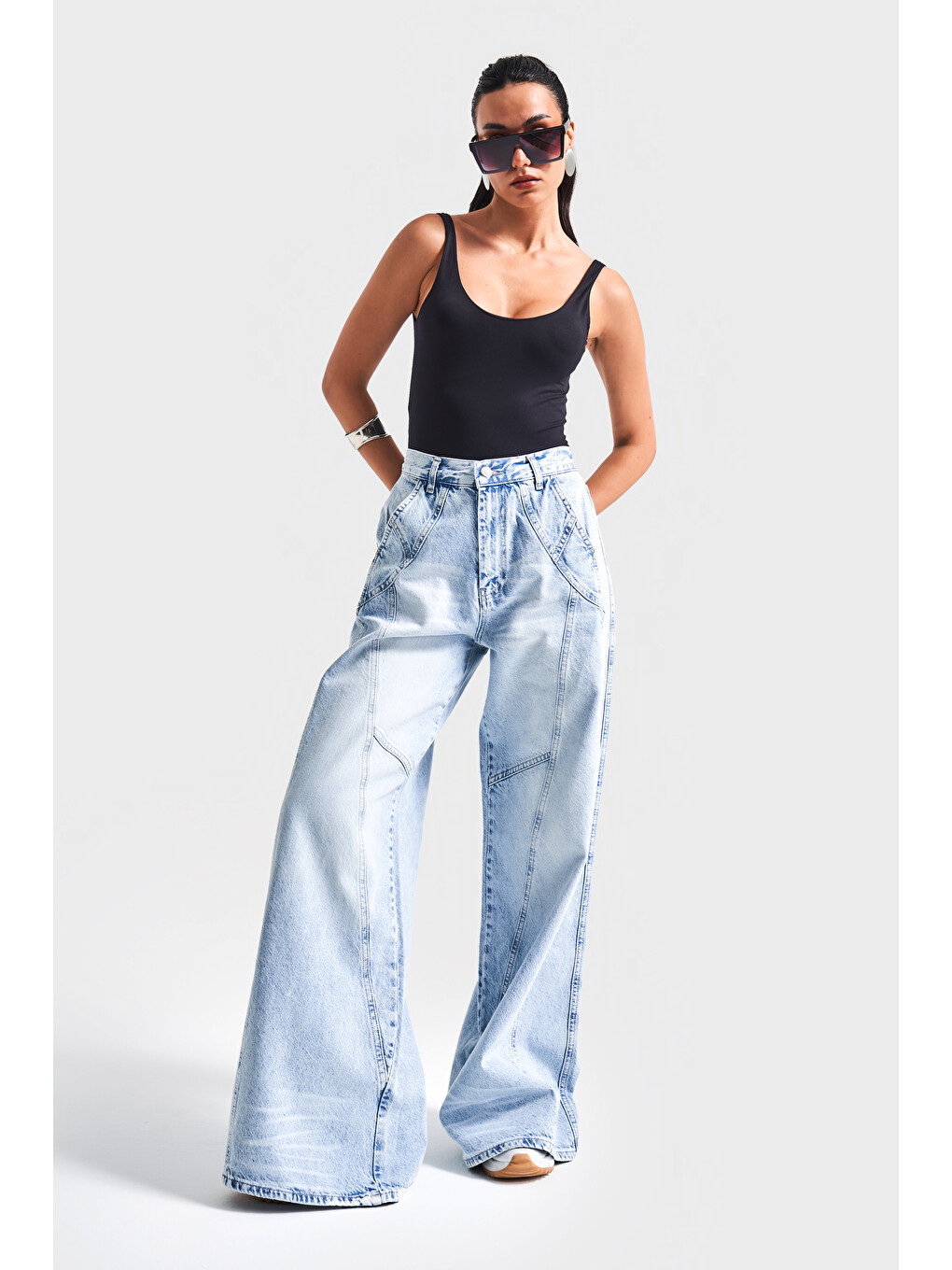 Mavi Kadın Jean Rengi 4S5-3 Mega Baggy Fit Süper Bol %100 Pamuk Rahat Kesim Denim Jean-4