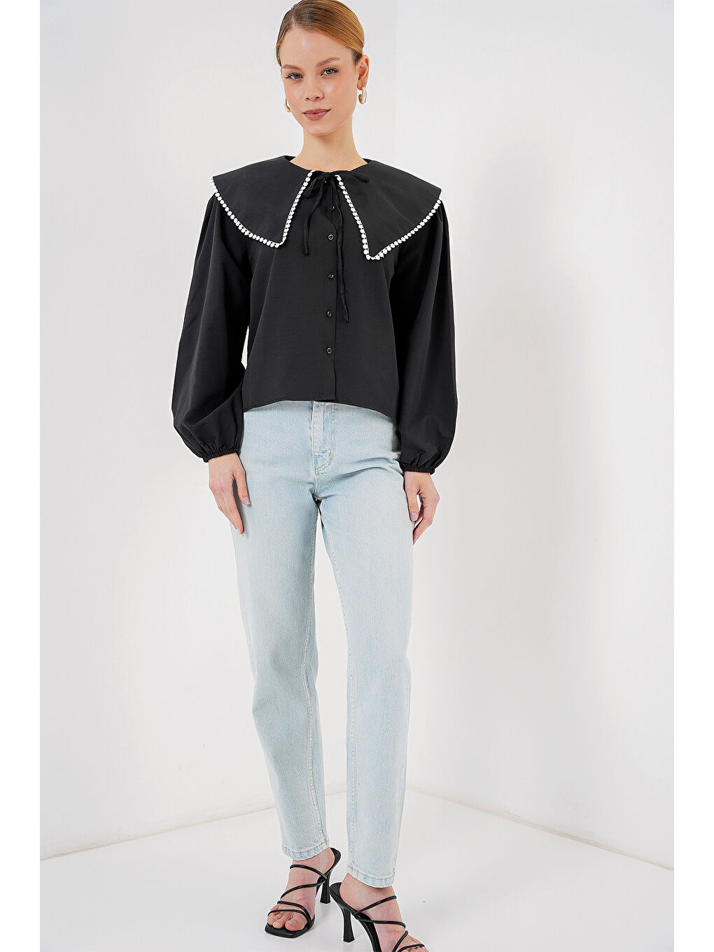 Kadın Bebe Yaka Gömlek 20314 - Siyah-1