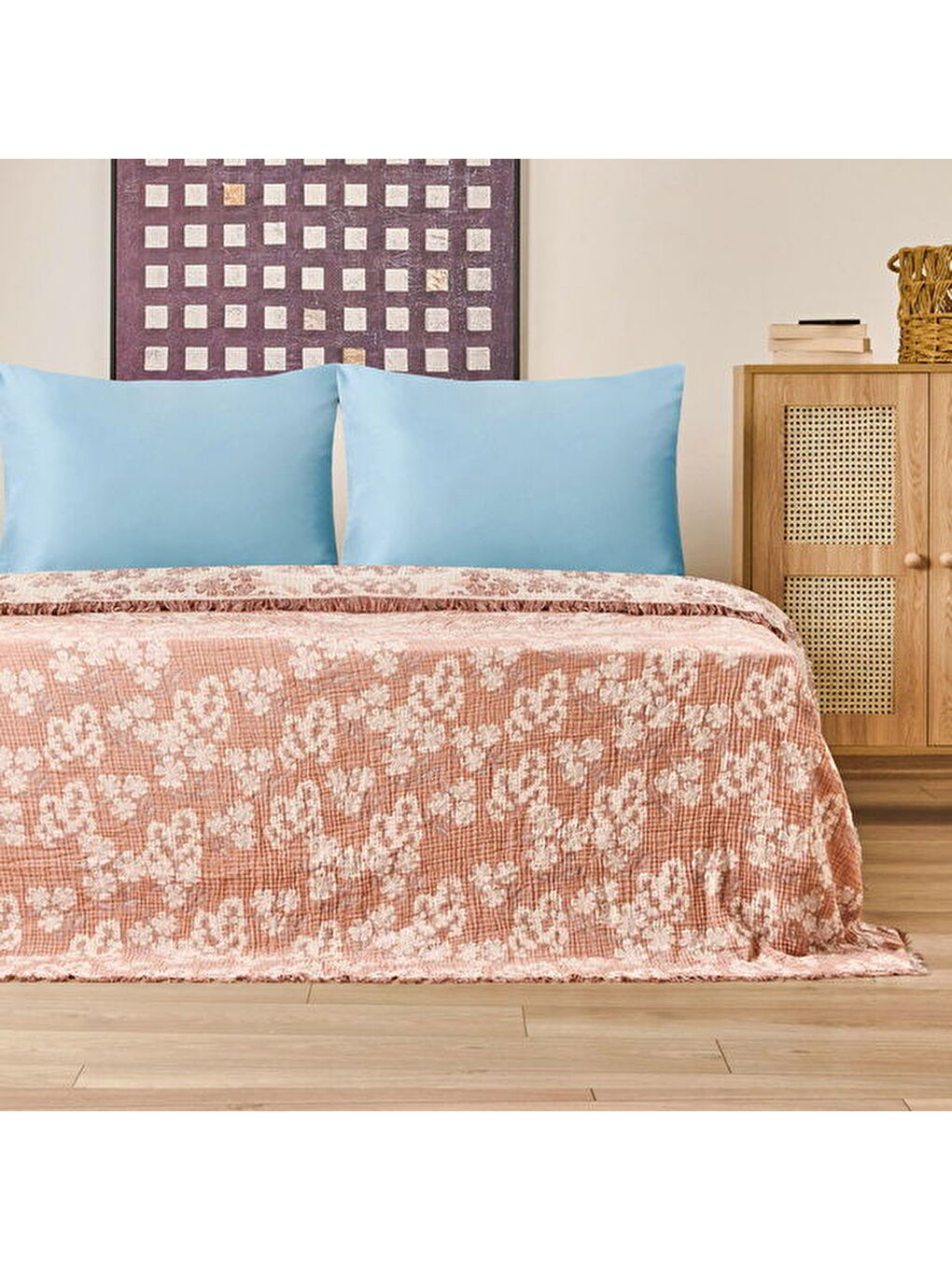 Kahverengi Soft Belloria Çift Kişilik Yatak Örtüsü - Kiremit - 220x255 cm-1