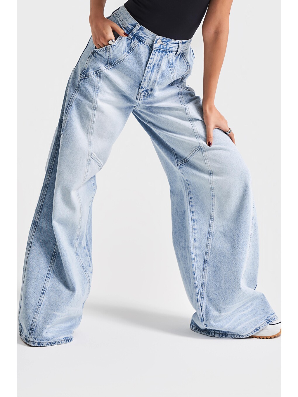 Mavi Kadın Jean Rengi 4S5-3 Mega Baggy Fit Süper Bol %100 Pamuk Rahat Kesim Denim Jean-5
