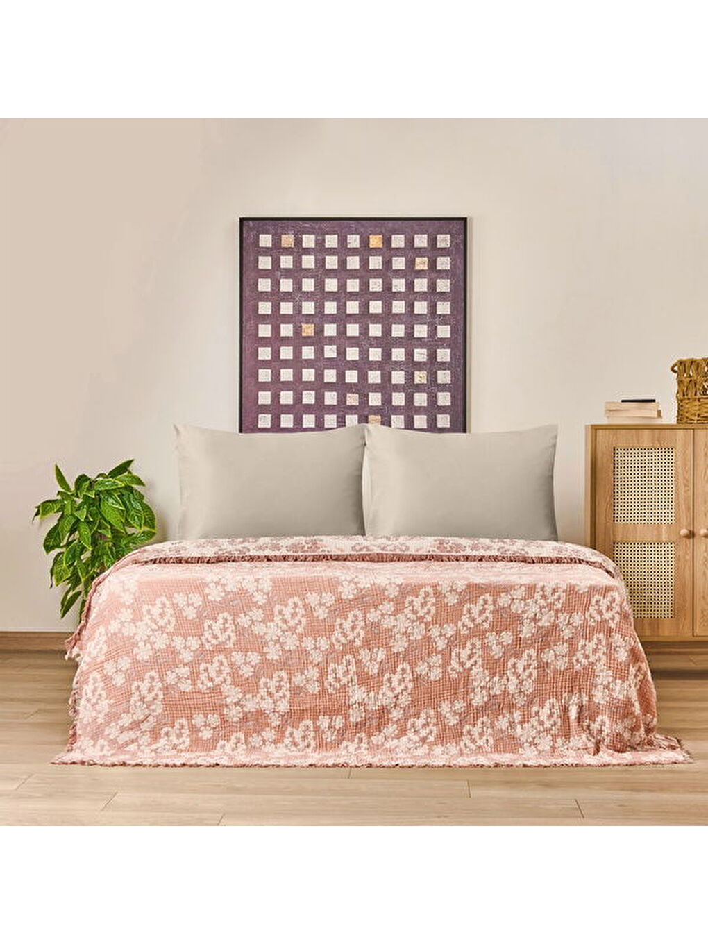 Kahverengi Soft Belloria Çift Kişilik Yatak Örtüsü - Kiremit - 220x255 cm