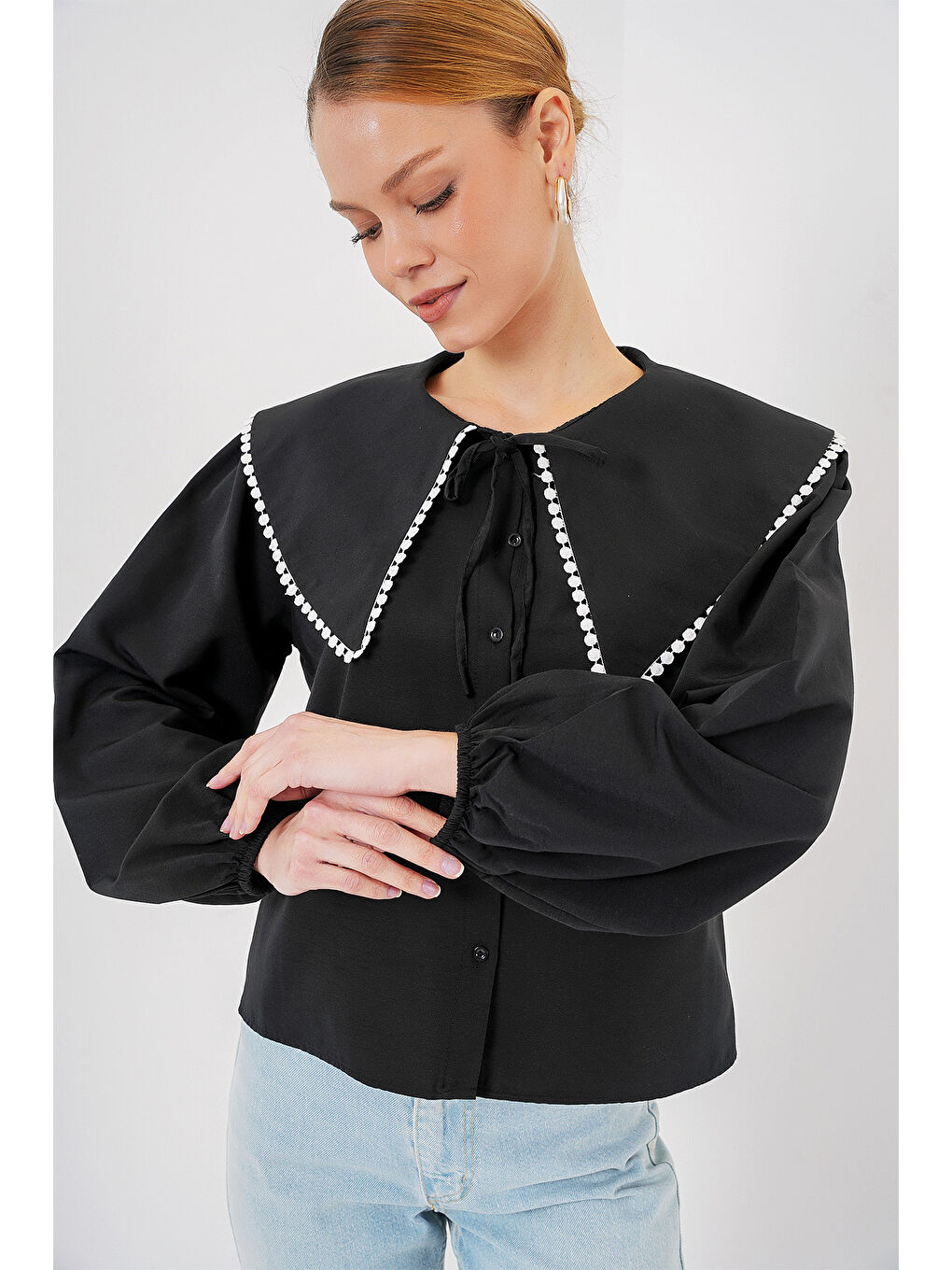 Kadın Bebe Yaka Gömlek 20314 - Siyah-2