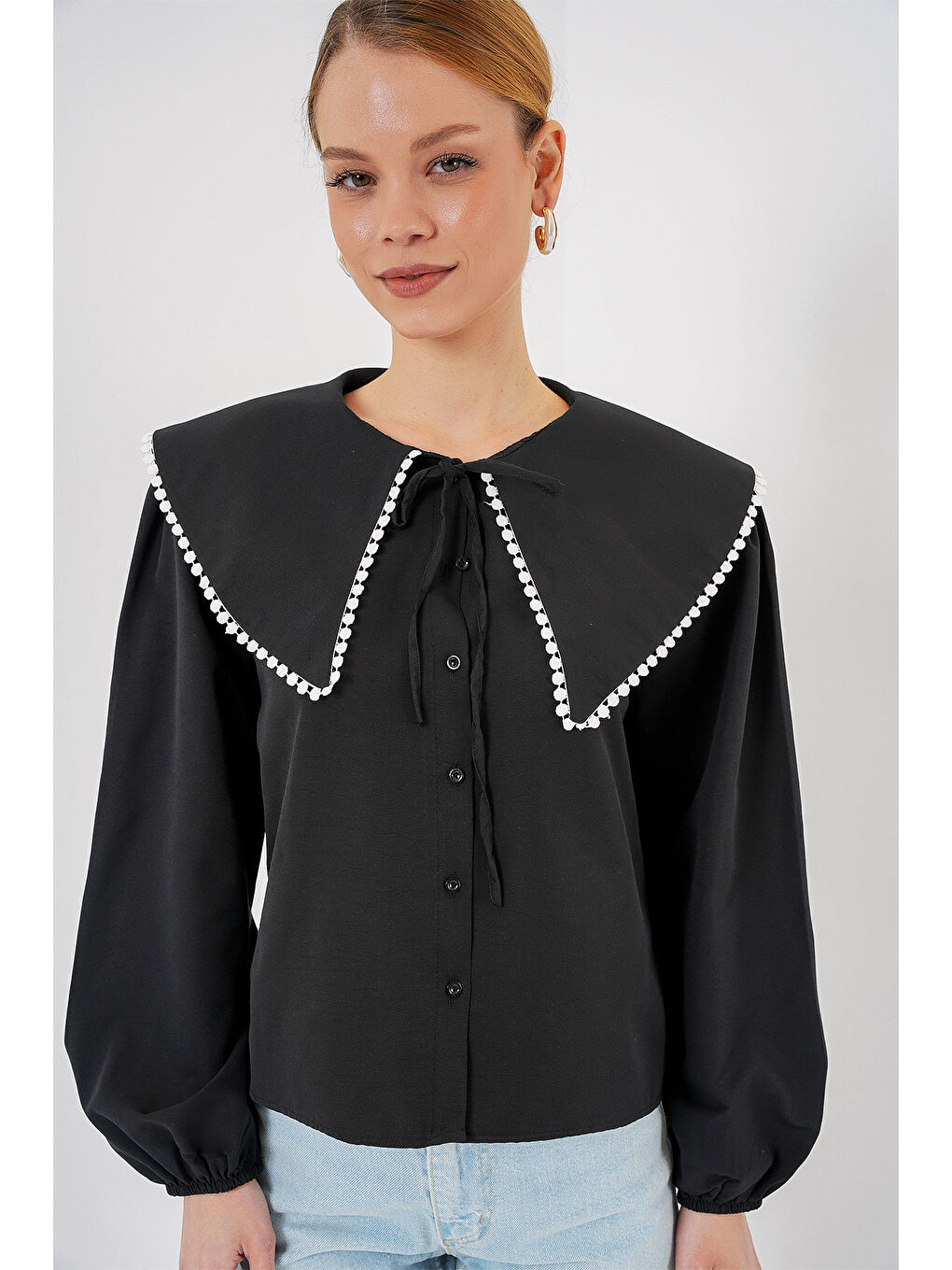 Kadın Bebe Yaka Gömlek 20314 - Siyah-3