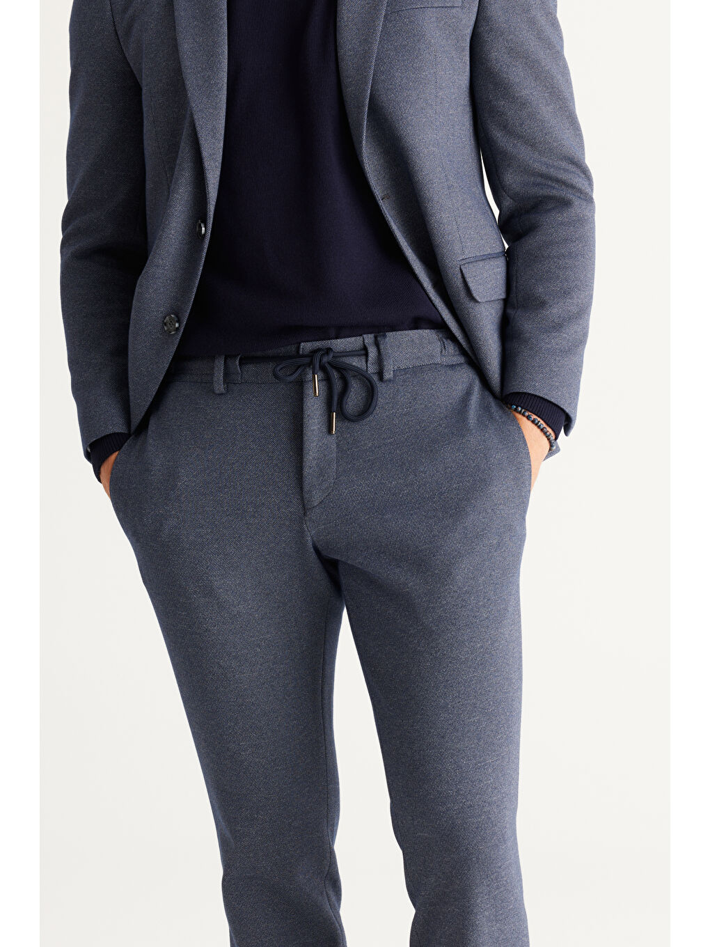 Erkek Lacivert-Gri Slim Fit Dar Kesim Kırlangıç Yaka Desenli Takım Elbise-3