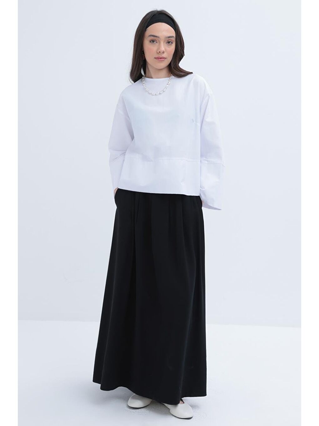 Beyaz-Geniş Manşetli Bluz-1