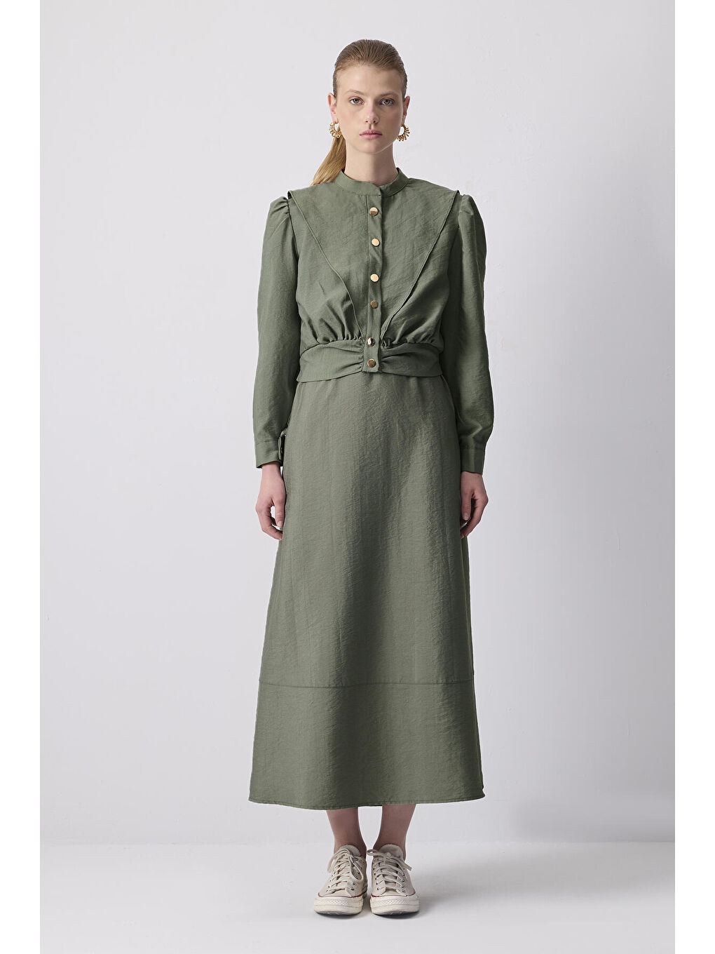 Haki Ceketli Kupra Elbise-2