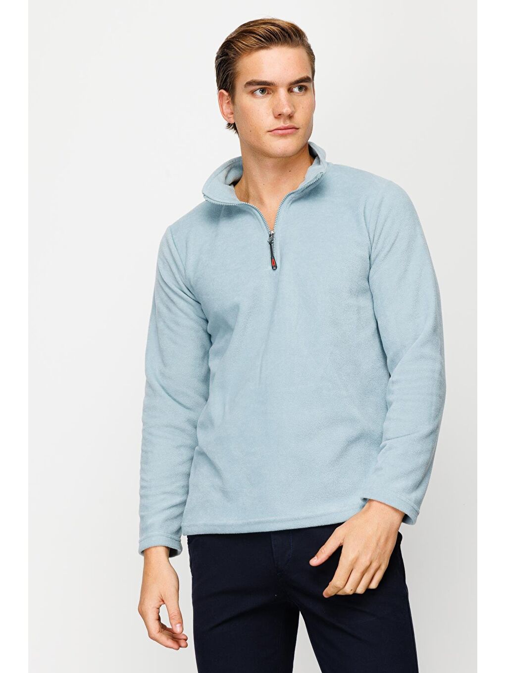 Erkek Mavi Yarım Fermuar Polar-1