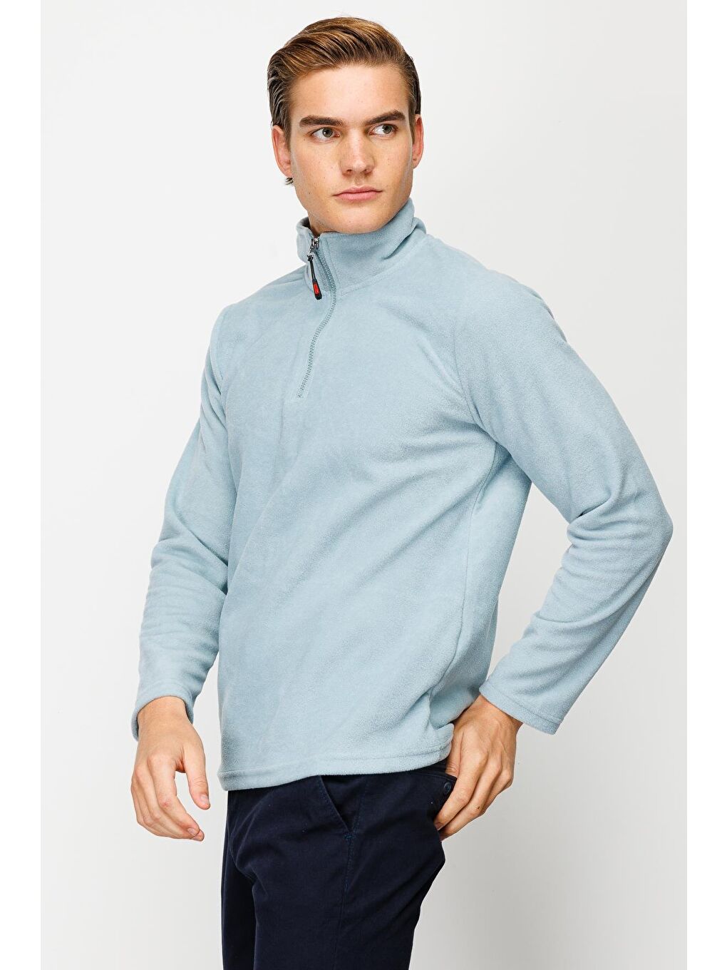 Erkek Mavi Yarım Fermuar Polar-3