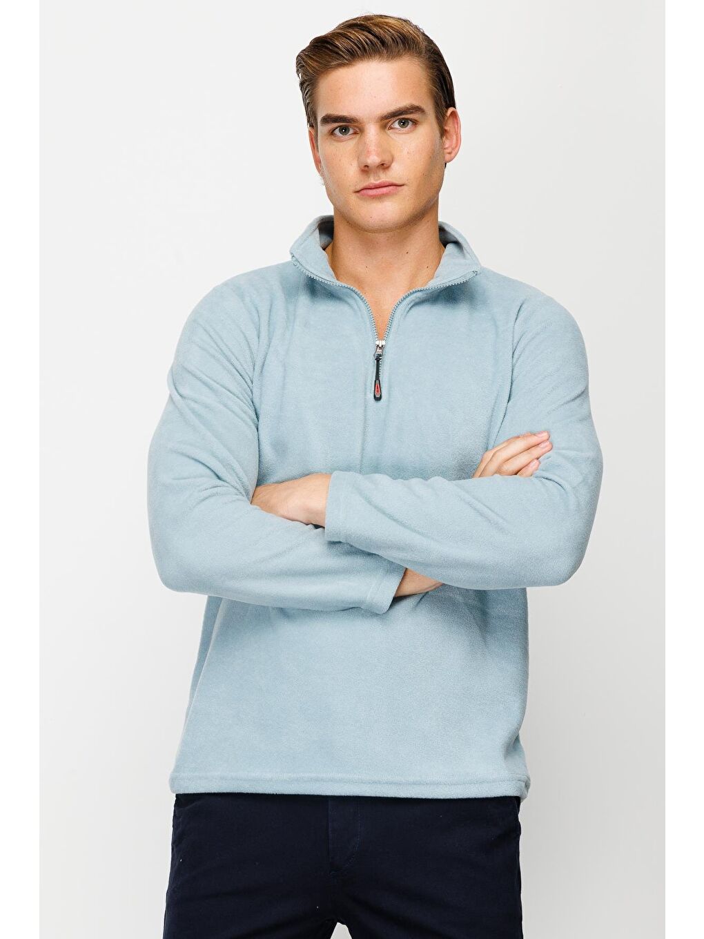 Erkek Mavi Yarım Fermuar Polar-4