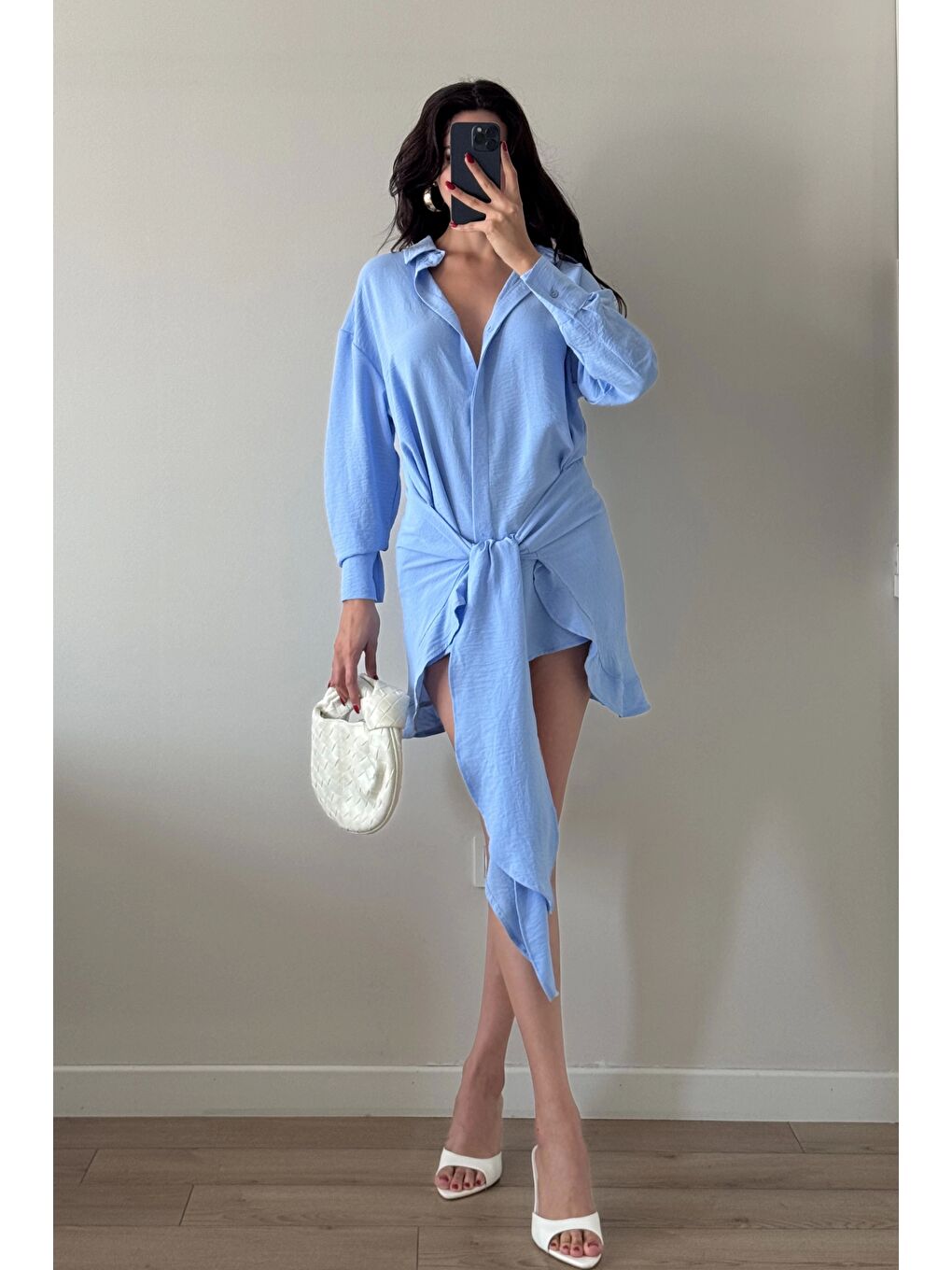Kadın Mavi Gömlek Elbise 458521-4