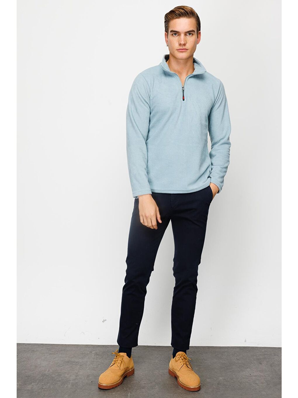 Erkek Mavi Yarım Fermuar Polar-5