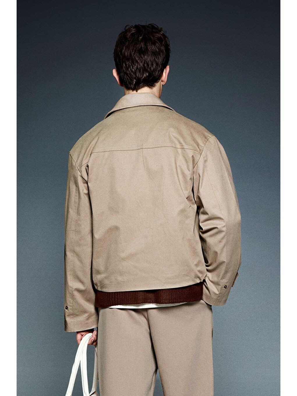 Erkek Boxy Fit Geniş Kesim Kontrast Yaka Premium Ceket Bej-6