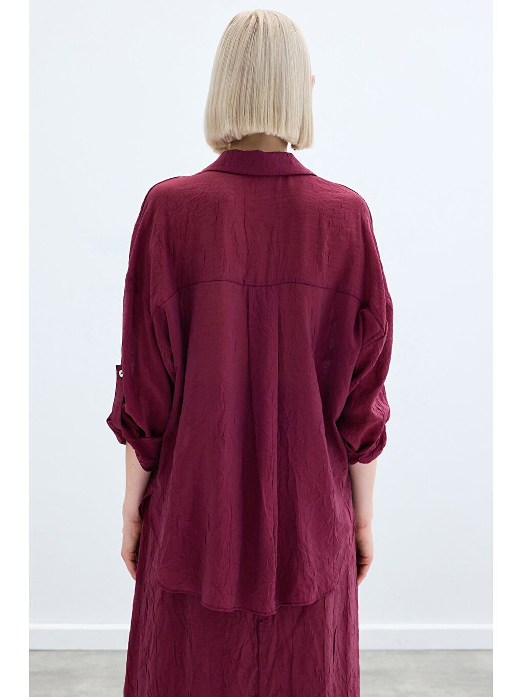Kol Detaylı Salaş Gömlek - Bordo-7