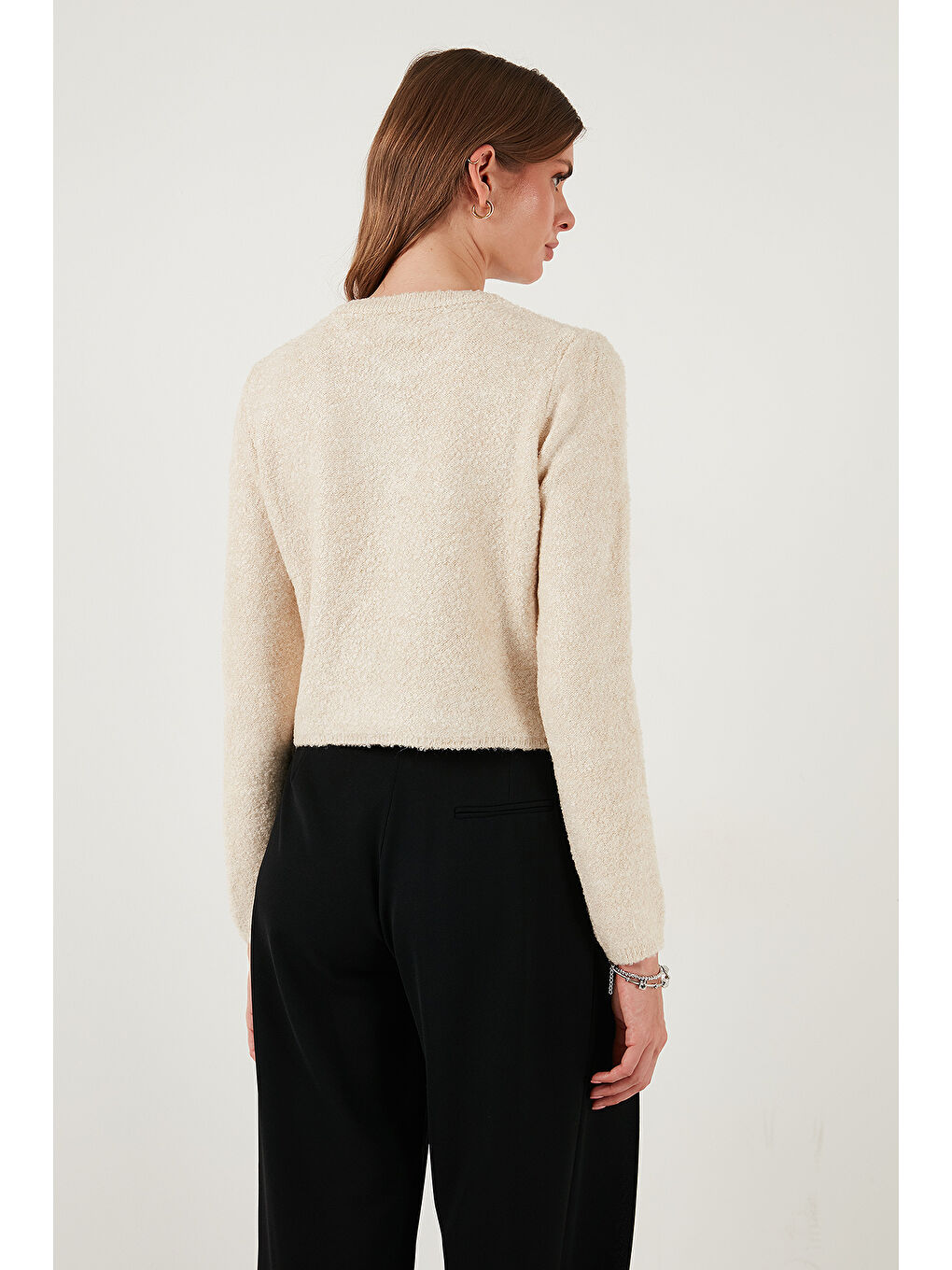 Bej Regular Fit Bisiklet Yaka Kurdele Detaylı Premium Hırka 680HI00105-6