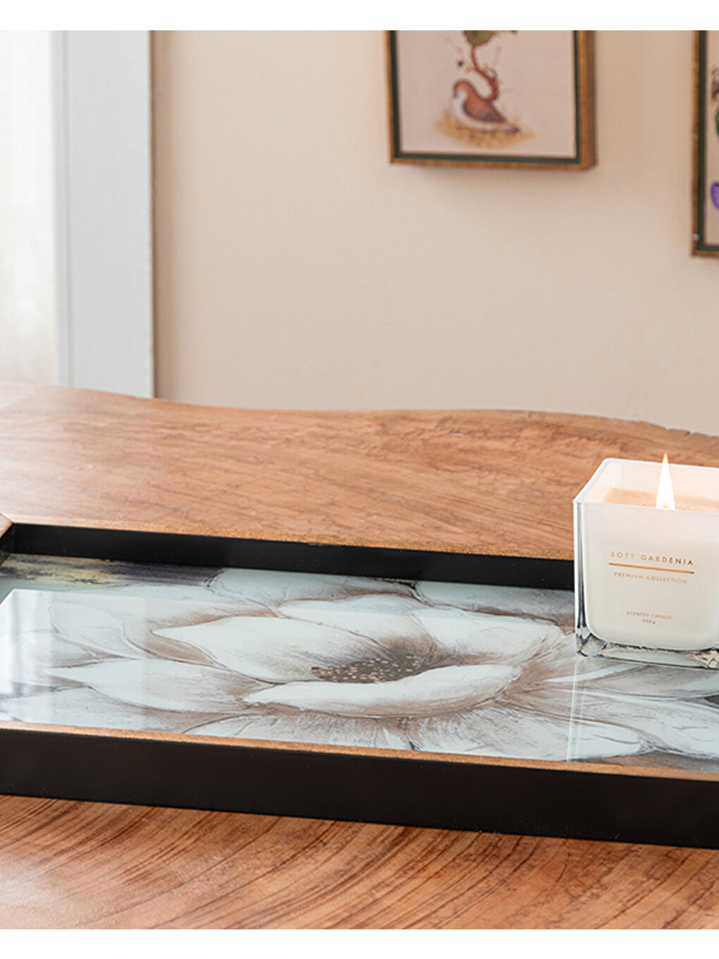 Sarı Flower Chic Dekoratif Tepsi Gold