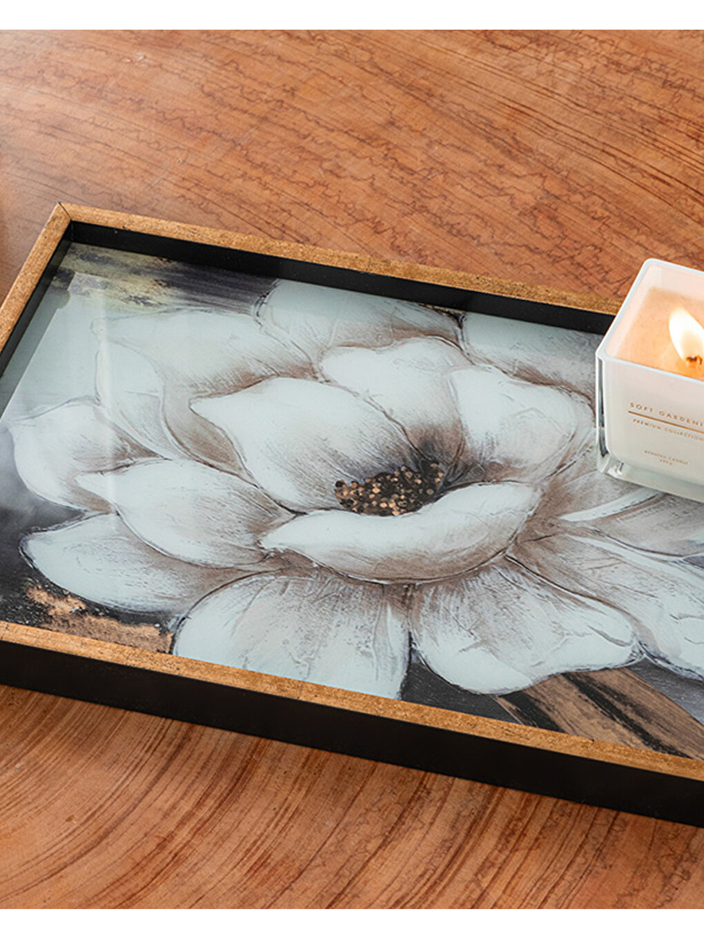 Sarı Flower Chic Dekoratif Tepsi Gold-1