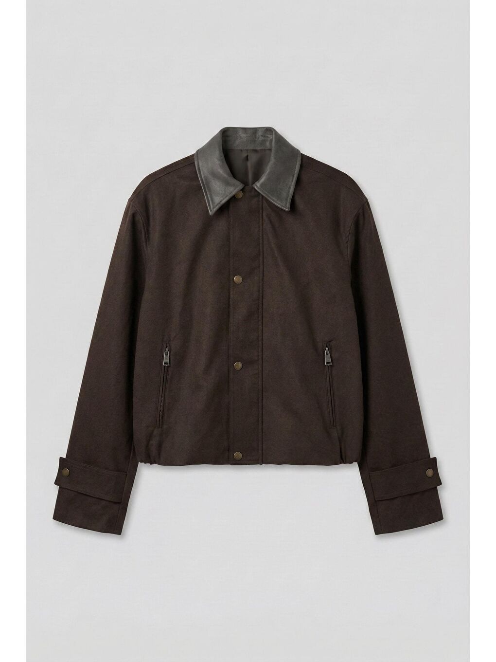 Erkek Boxy Fit Geniş Kesim Kontrast Yaka Premium Ceket Kahverengi