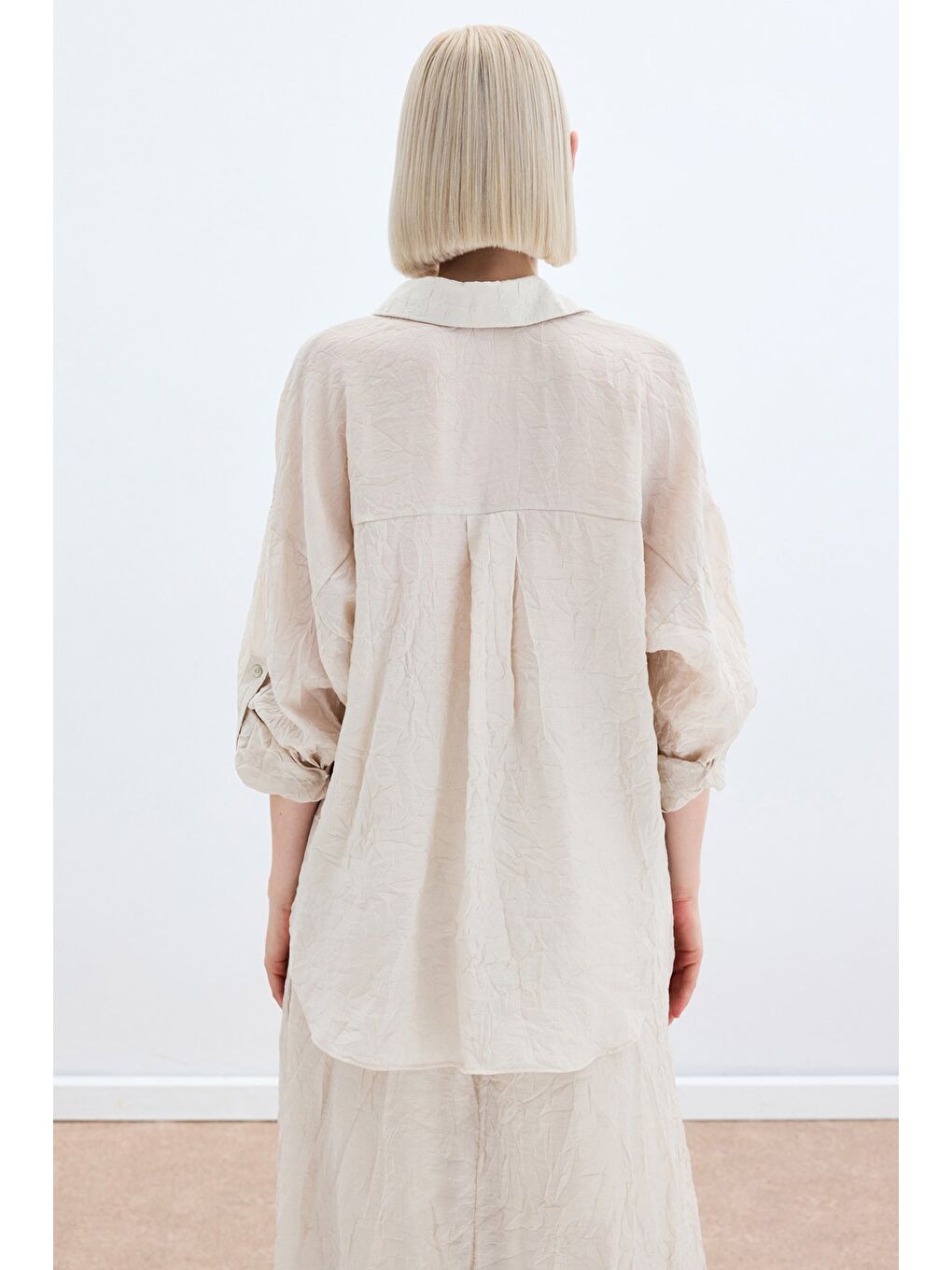 Kol Detaylı Salaş Gömlek - Bej-7