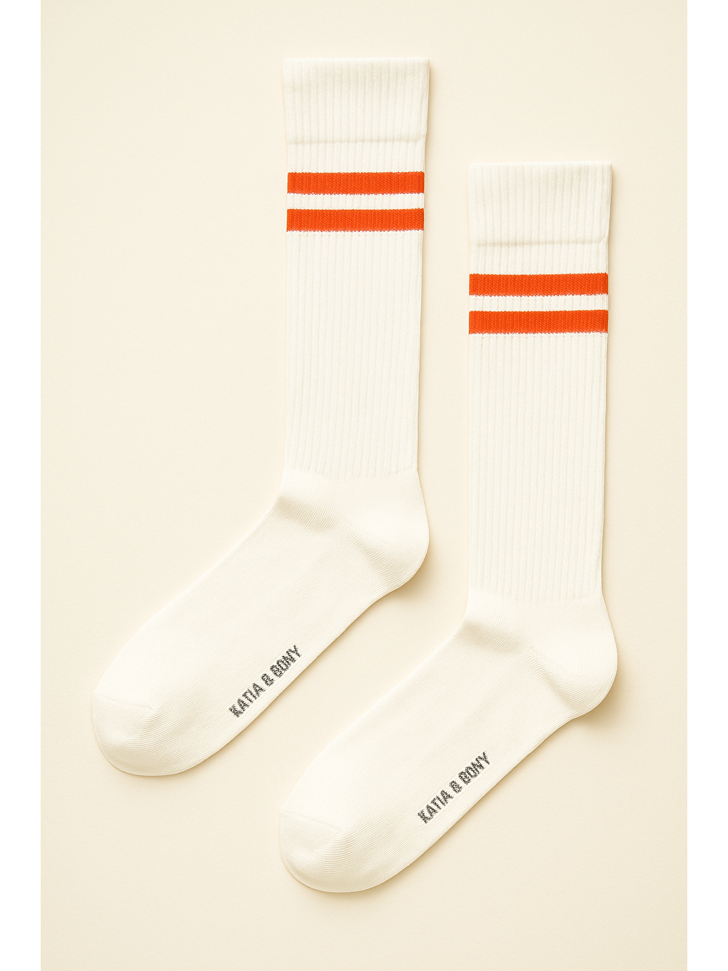 Turuncu Unisex Çizgi Desenli Ribanalı Soket Çorap