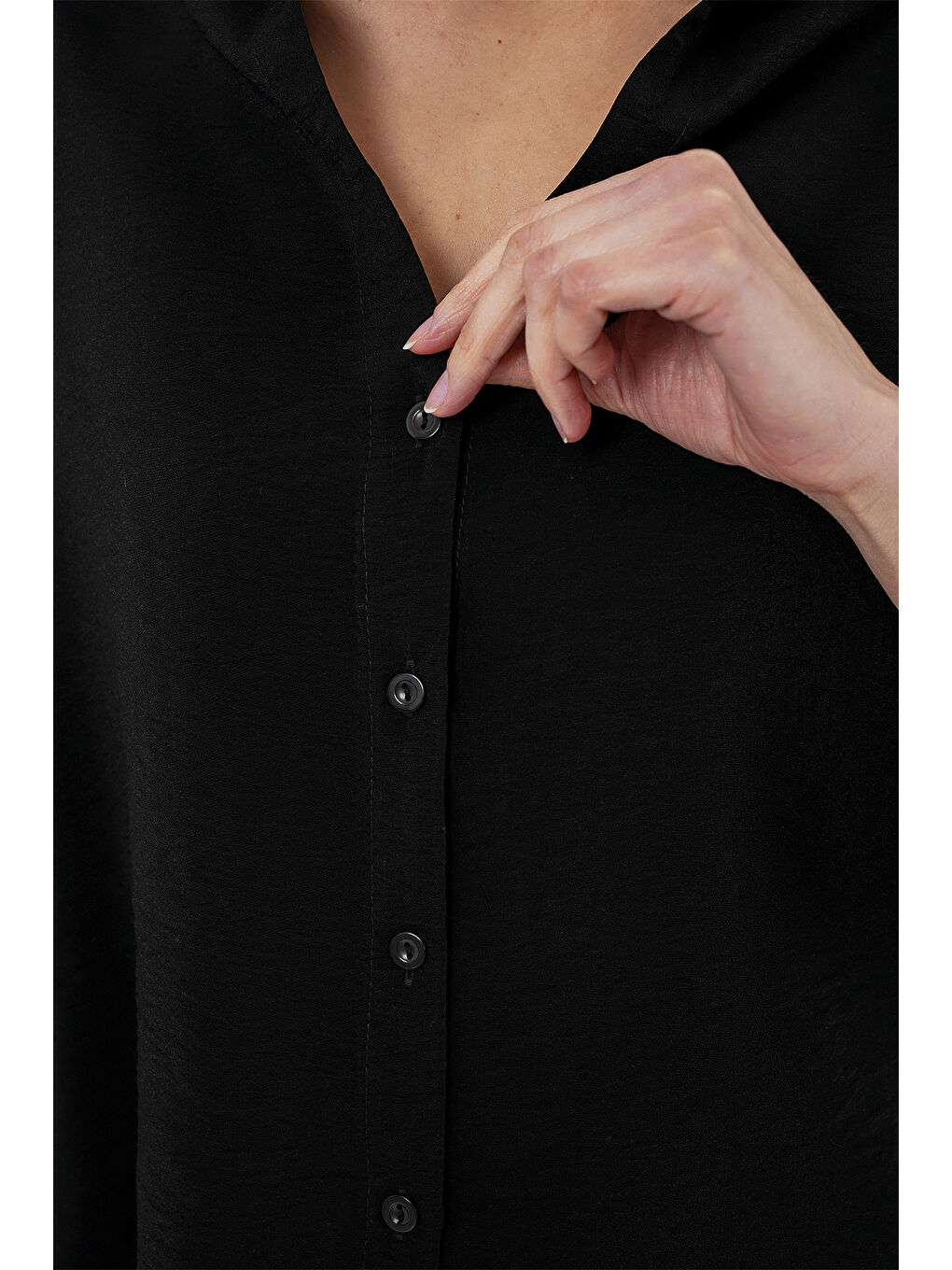 Kadın Oversize Kısa Kol Gömlek 20315 - Siyah-4