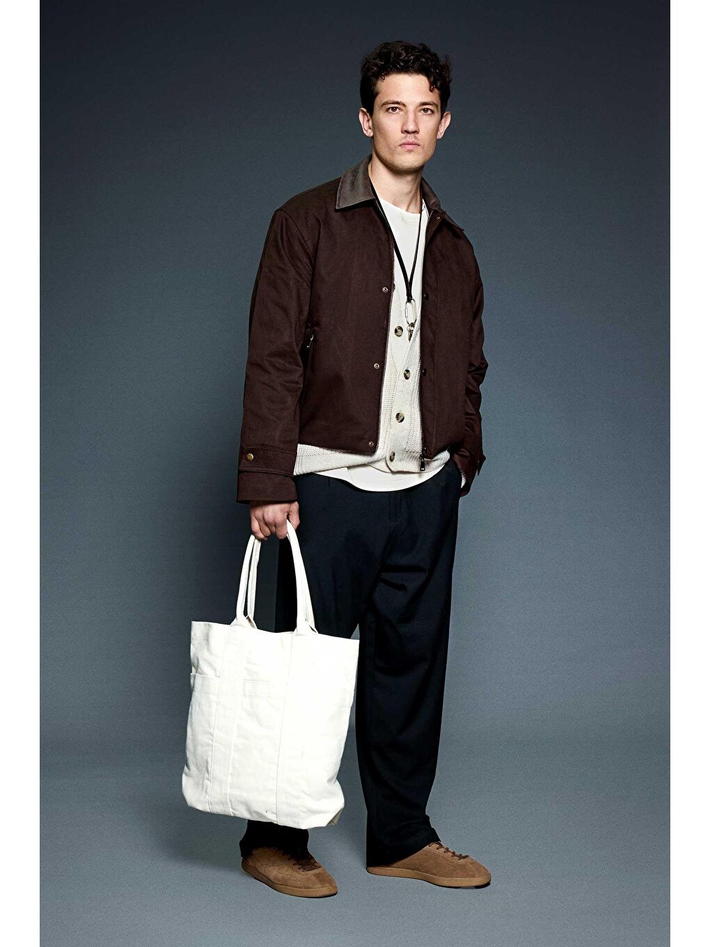 Erkek Boxy Fit Geniş Kesim Kontrast Yaka Premium Ceket Kahverengi-3