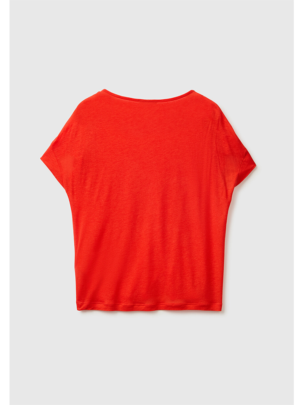 Kadın Kırmızı Keten Liyosel Karışımlı Omuzları Büzgü Detaylı T-Shirt-1