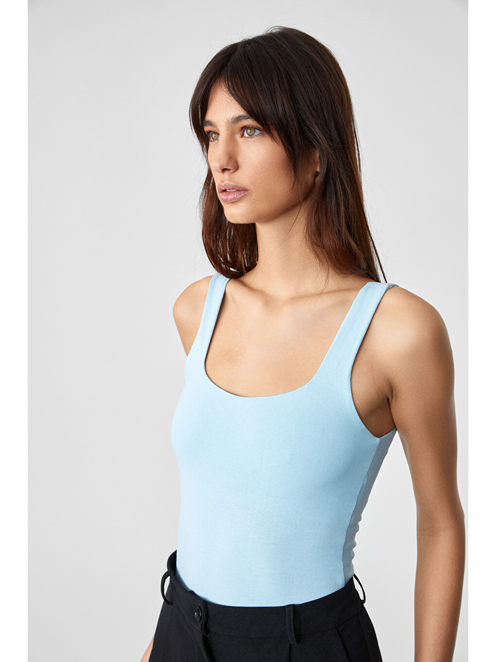 Mavi SANUKI Kadın Slim Kısa Oyuk Yaka MAVİ Bluz-3