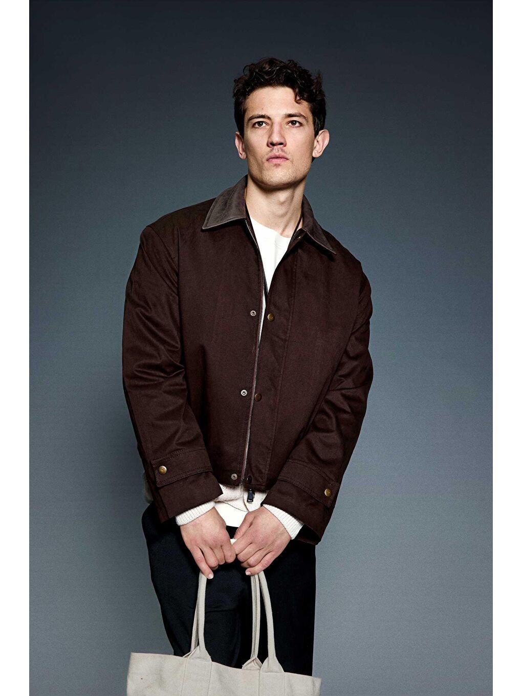 Erkek Boxy Fit Geniş Kesim Kontrast Yaka Premium Ceket Kahverengi-4