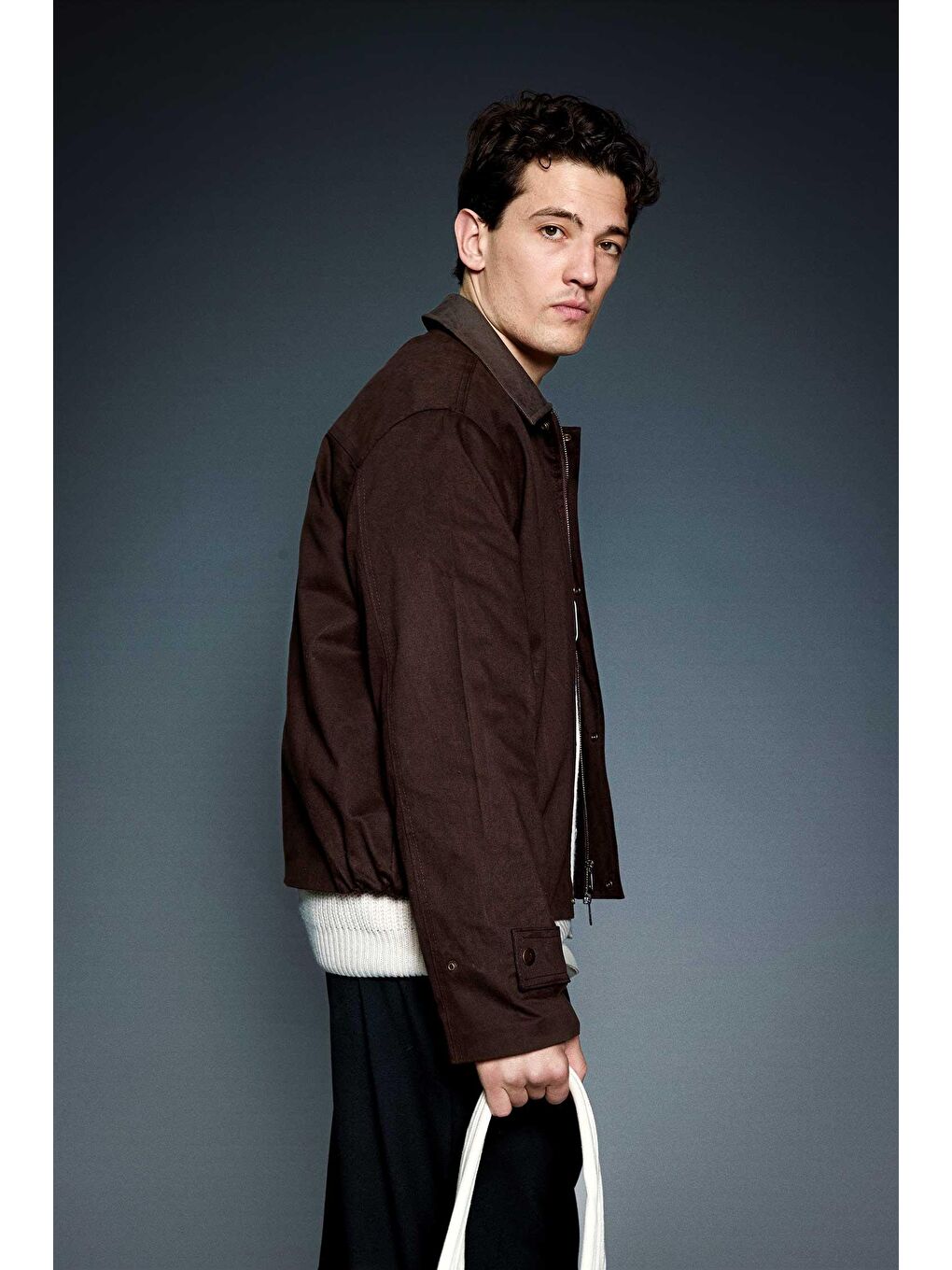 Erkek Boxy Fit Geniş Kesim Kontrast Yaka Premium Ceket Kahverengi-5