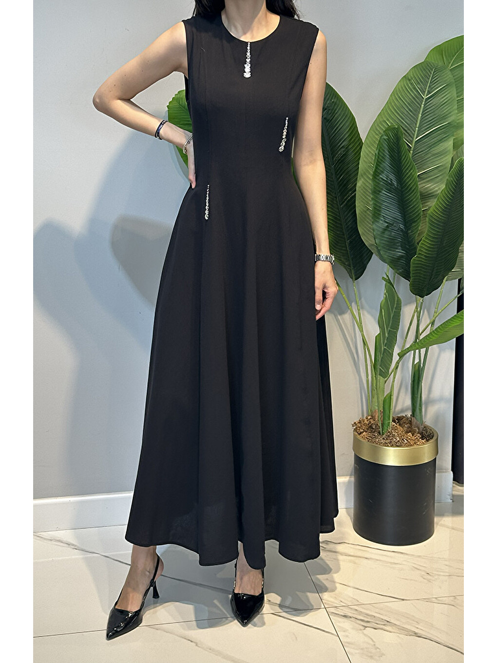 Misemramiss Minella Ceket Keten Elbise Takım 5209 Siyah-2