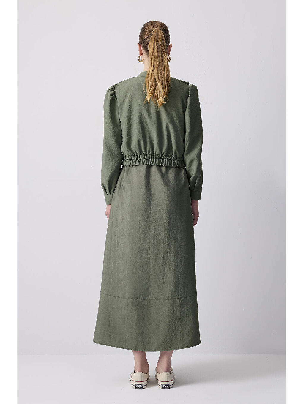 Haki Ceketli Kupra Elbise-4