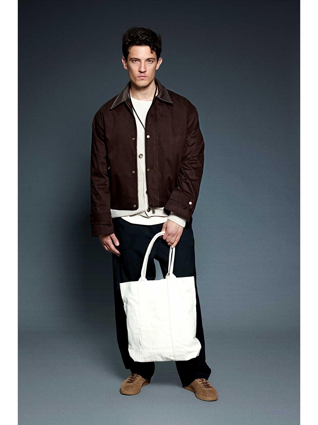 Erkek Boxy Fit Geniş Kesim Kontrast Yaka Premium Ceket Kahverengi-6