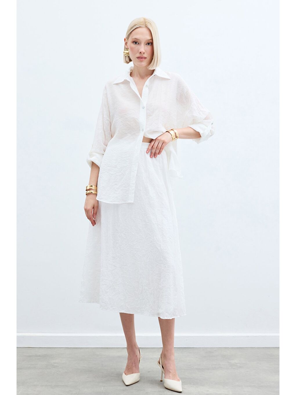 Kol Detaylı Salaş Gömlek - Ekru-1