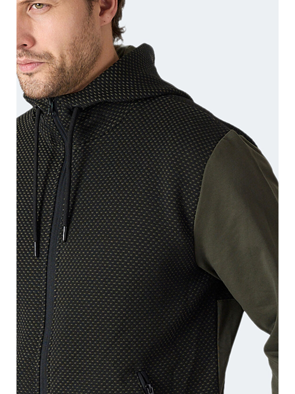 FLAME Erkek Kapüşonlu Cepli Haki Sweatshırt-1