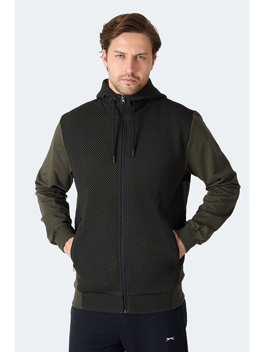 FLAME Erkek Kapüşonlu Cepli Haki Sweatshırt-3