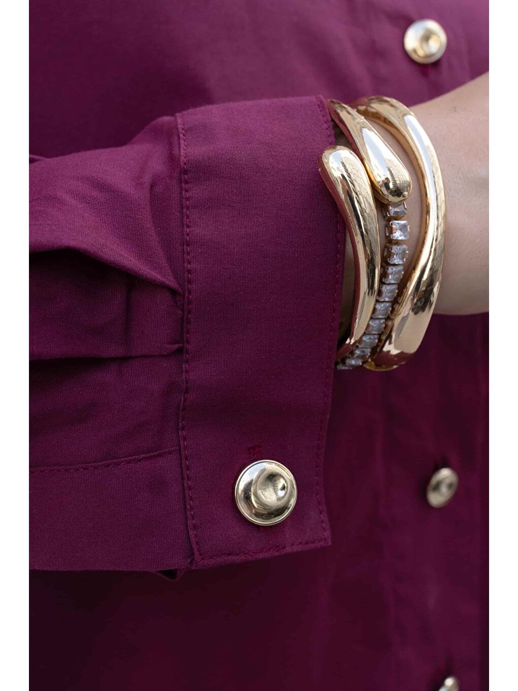 Kırmızı Vişne-Gold Dügmeli Pamuklu Poplin Gömlek-3